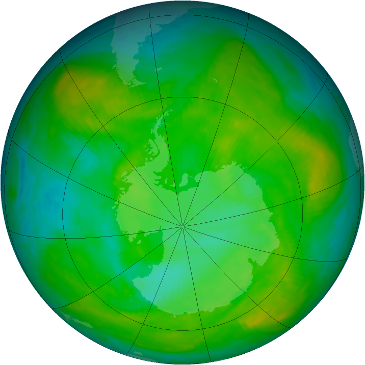 Antarctic ozone map for 25 December 1983